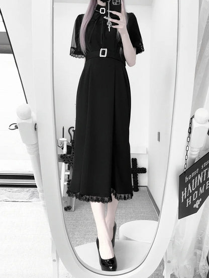 Sleeves Mermaid Neckline Elegant with Jirai and Cape Kei Short Dress Black Illusion