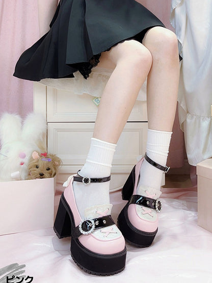 Kei Style Heels Schuhe Schwarz Jirai und Pink Landmine Chunky Platform