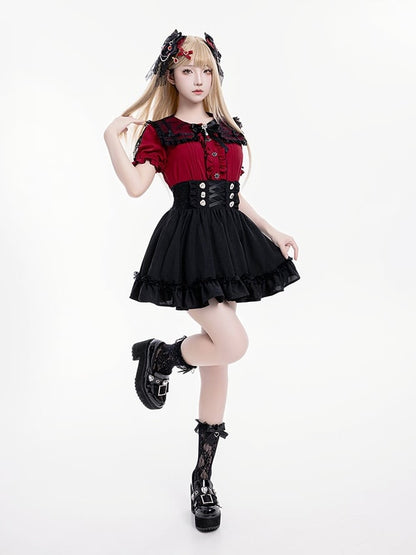 Detail Corset Hem High-Waist Kei Black with Skirt Jirai Ruffle