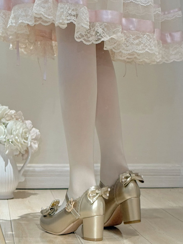 And Details Beaded Round Bowknot Mary Decorated Toe Rhinestone Janes Gold