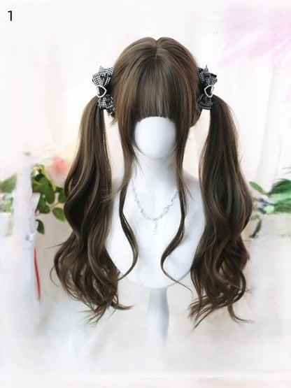 2 With Long Options 70-75CM Dark Bangs Wig Brown Wavy