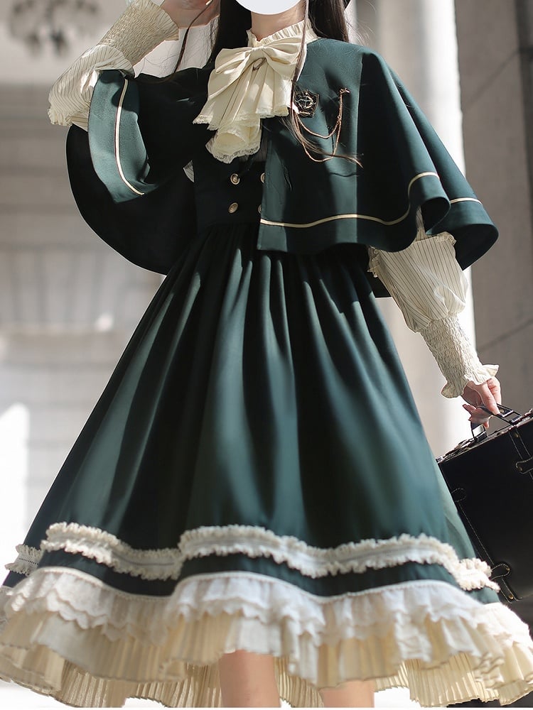 Neckline Dark Green 43cm Cape with Self-tie at Straps