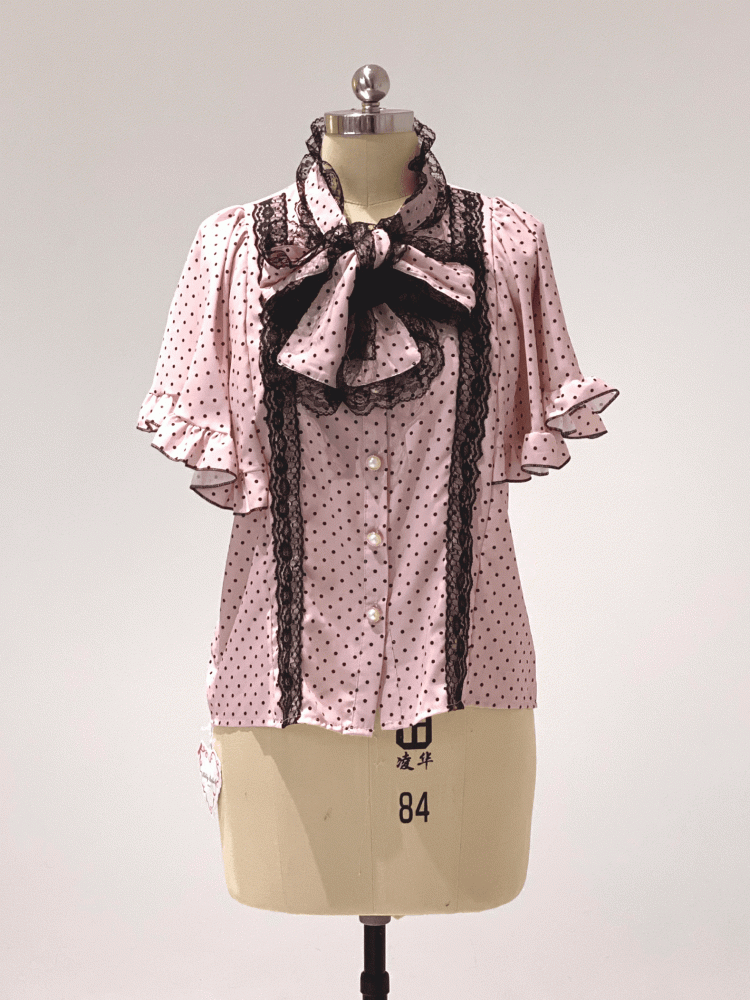 Chiffon Sleeve Polka-dot White/Black Cape Blouse: Jirai Kei