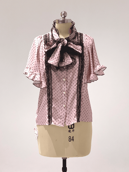 Chiffon Sleeve Polka-dot White/Black Cape Blouse: Jirai Kei
