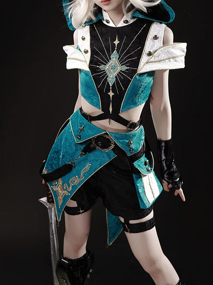 Teal Swallowtail Lolita Shorts with Star Pendant & Metal Button Accents - Xiong Dou Jiang