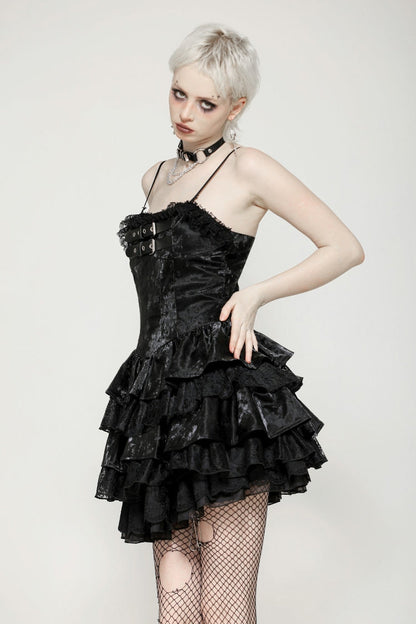 Black Sleeveless Ruffled Party Slip Dress Punk Graduation