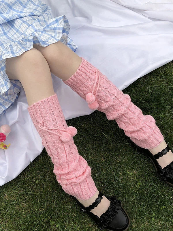 Colors: Leg Style Knit Warmers Pink Pom-Pom (3 Lolita Cable