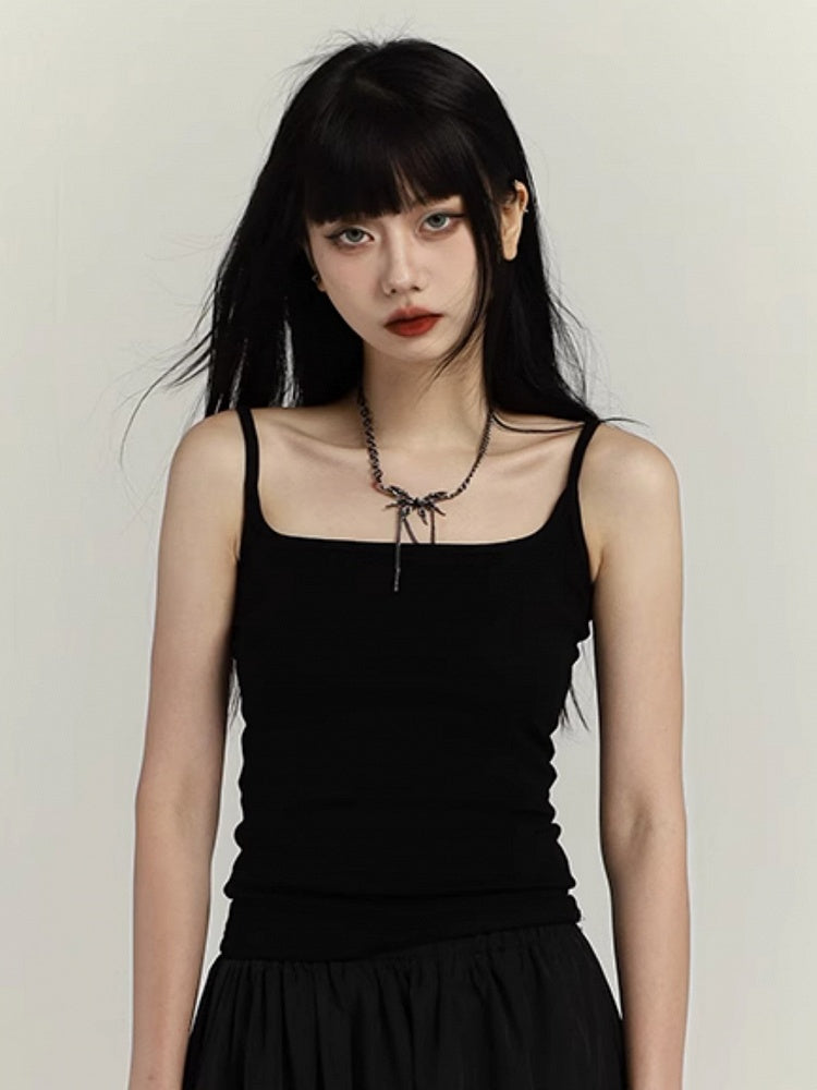 Waist-Length Black Slim-fitting Tank Punk Top