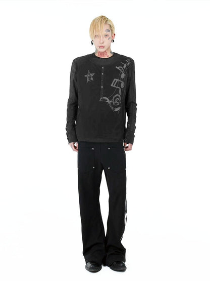Unisex Black Mesh Long Sleeve Tee with Music Graphics - DETW OnLine