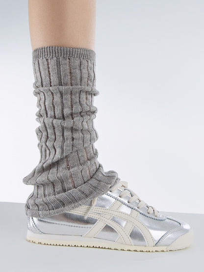 Ultra-Thin Leg Warmers Gray/Creamy White/Black Knitted Striped 35CM Vertical