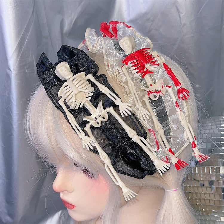 ホワイト/ブラック ハロウィン スケルトン レーストリム KC