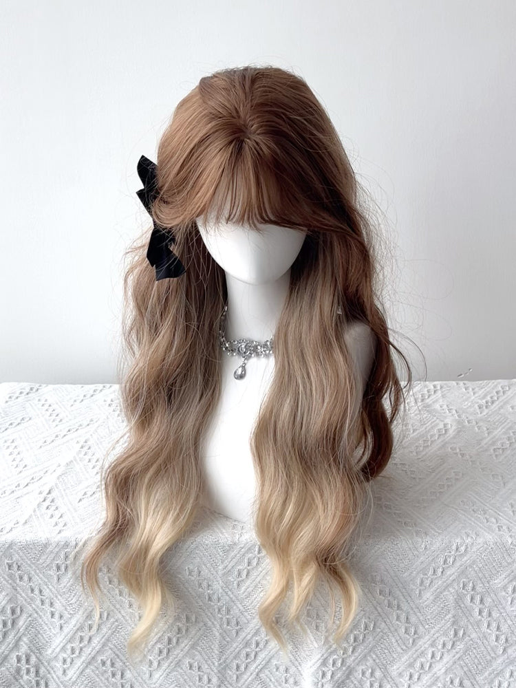 Caramel Long Ombre Bangs Wavy Wig 70CM Full with