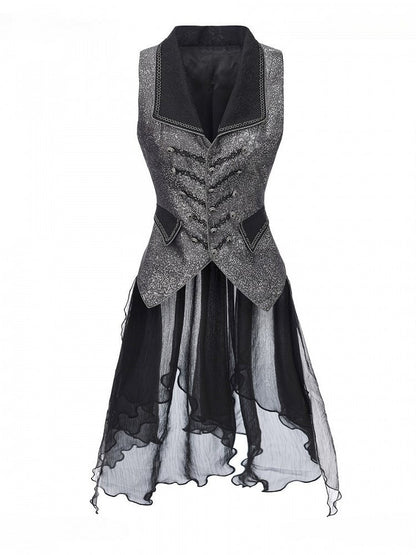 Waistcoat Collar with Lolita Lapel Tail Ouji Silver Black