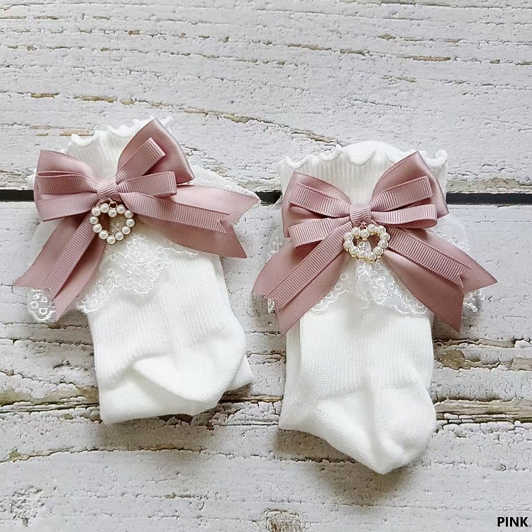 Options Jirai Ruffled Bowknot 5 Heart Color Kei Cuff Socks