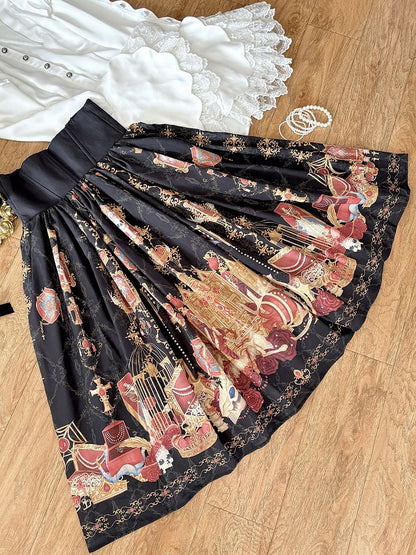 Jewelry Waist Print Lolita Black Skirt High Dragon Boned Bone and