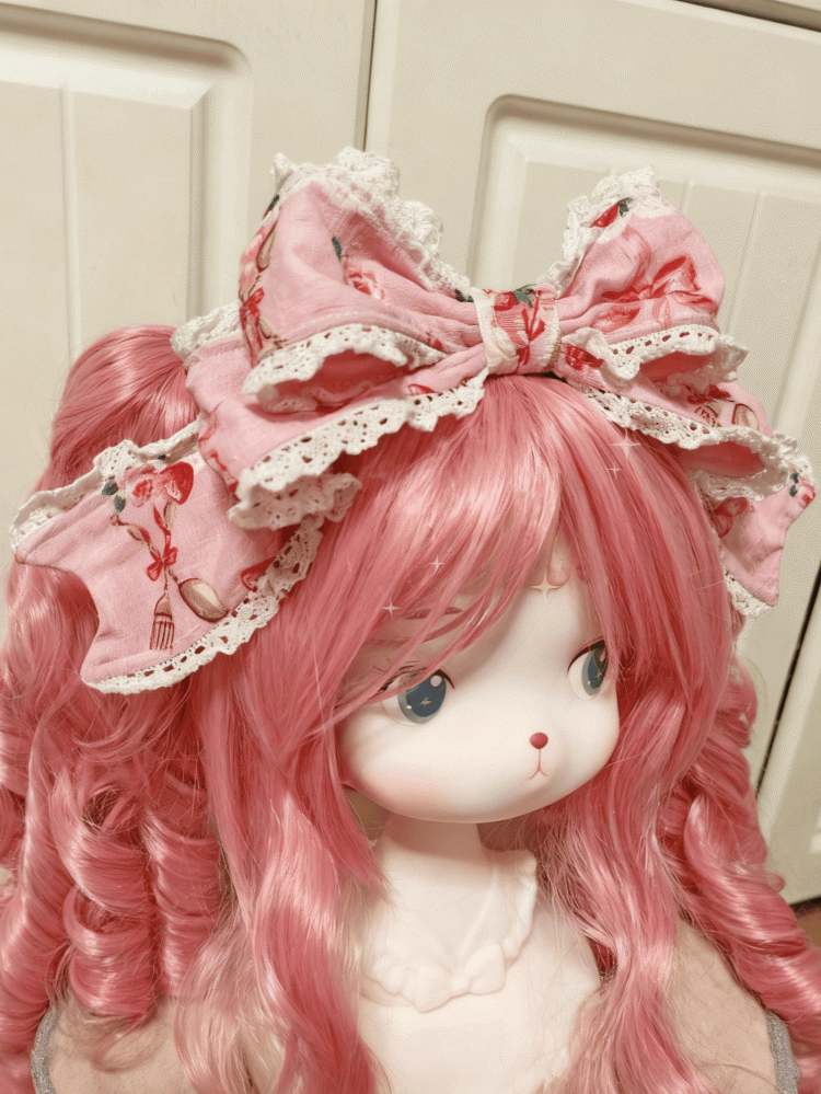 Strawberry Color Lolita Bowknot 3 Options Big Print KC Sweet