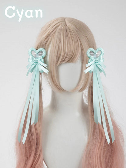 Multi-Color Bow Clip Hair Heart Pairs