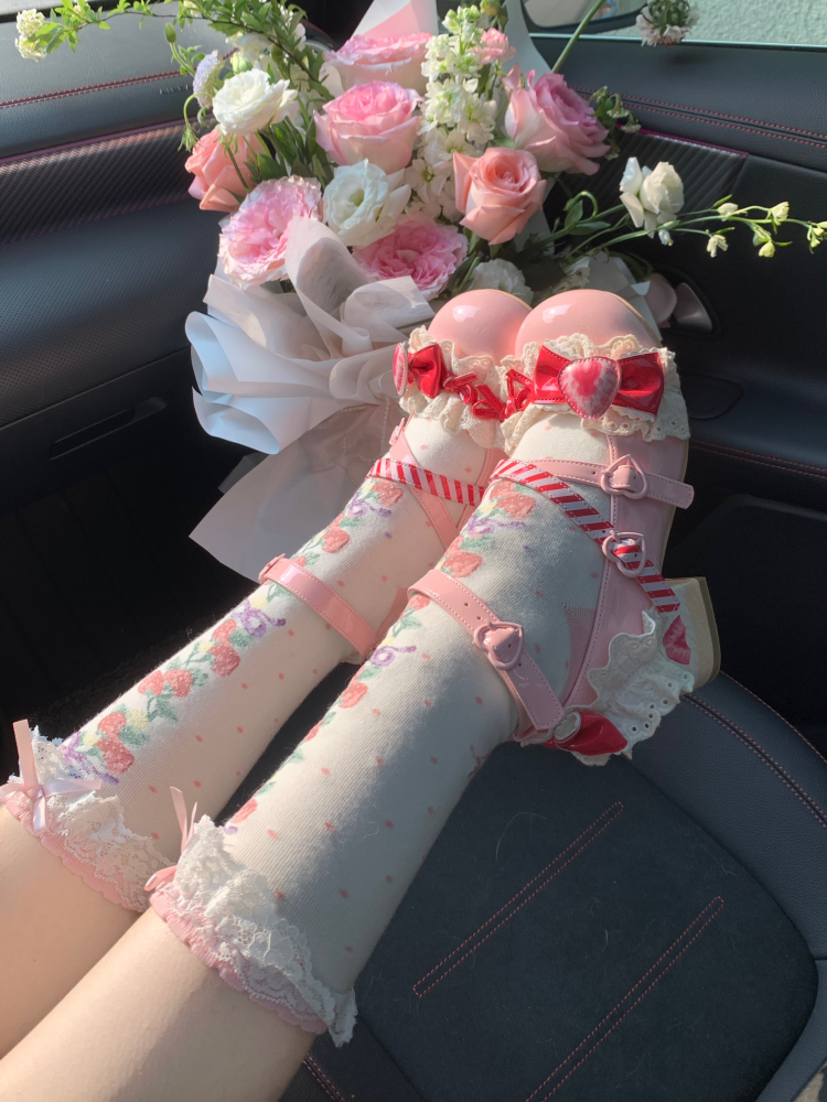 Jane Mary Sweet Lolita Shoes Strawberry Raspberry Cake Pink