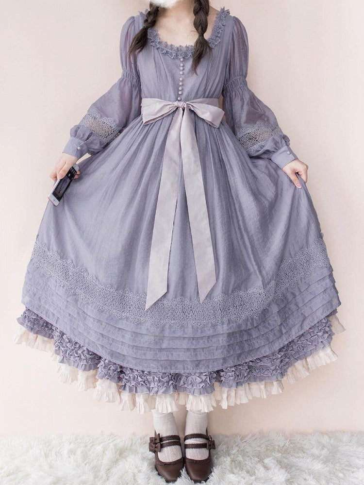 Purple Square Neck Classic Lolita Long Sleeve OP
