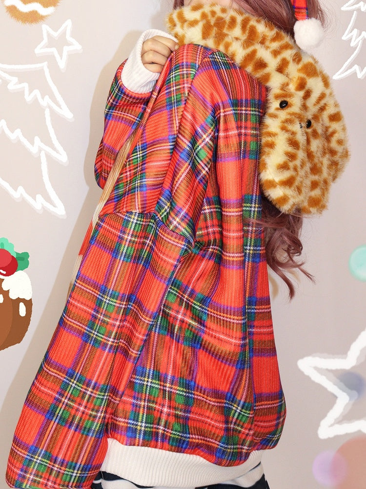 Weihnachtskariertes Sweatshirt mit Welpen-Print Rot