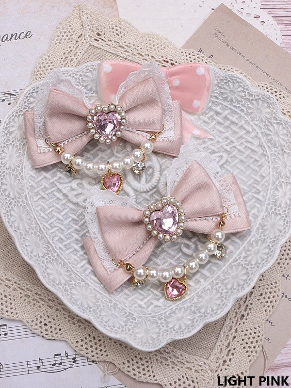 Heart Hairclip Options Pearl Color Bowknot Jirai Chian 8 Rhinestone Kei