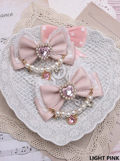 Heart Hairclip Options Pearl Color Bowknot Jirai Chian 8 Rhinestone Kei