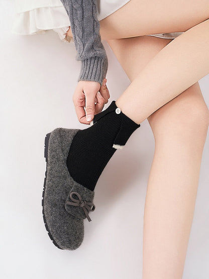 Button Detail 3-Color Socks Ankle with Knit Ribbed