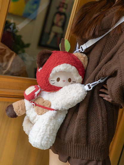 ホワイトバックパック/クロスボディサイズ レッドバックパック アップルハット キティ型キーチェーン ぬいぐるみバッグ ミドル/ラージ +