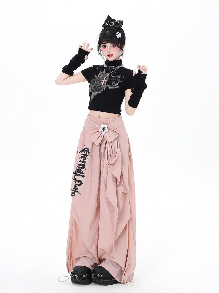 Accessory Pants Detachable Loose Pink with / Black Fit Cargo Waist Low