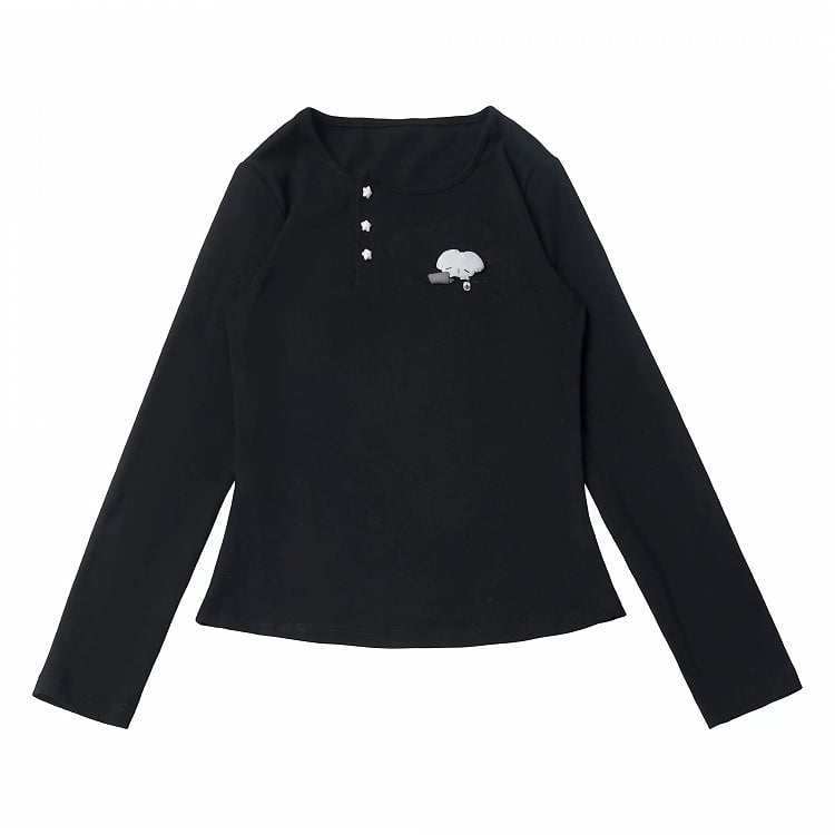 Kawaii Black Puffy Mouse Print Waist-cinching Long Sleeve Top with Shawl - PINK SAVIOR