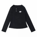 Kawaii Black Puffy Mouse Print Waist-cinching Long Sleeve Top with Shawl - PINK SAVIOR