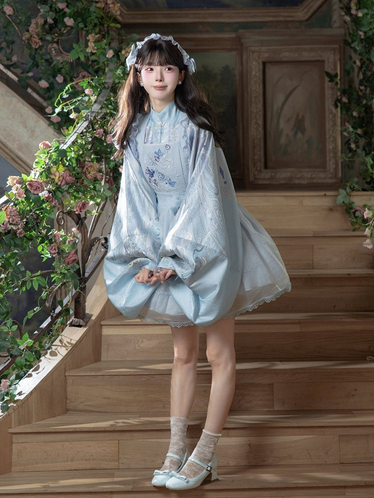 Han Lolita Angel Wings Embroidery Pipa Sleeves Top - ZhiXiYue