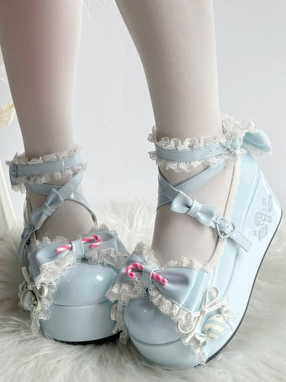 Themed Janes Sweet Mary Snap Heart Sole Accents Blue Bow with - Platform Candy