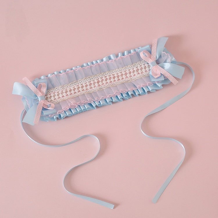 Pink Lolita Hairband Lace and Fresh Cute Blue Bowknot