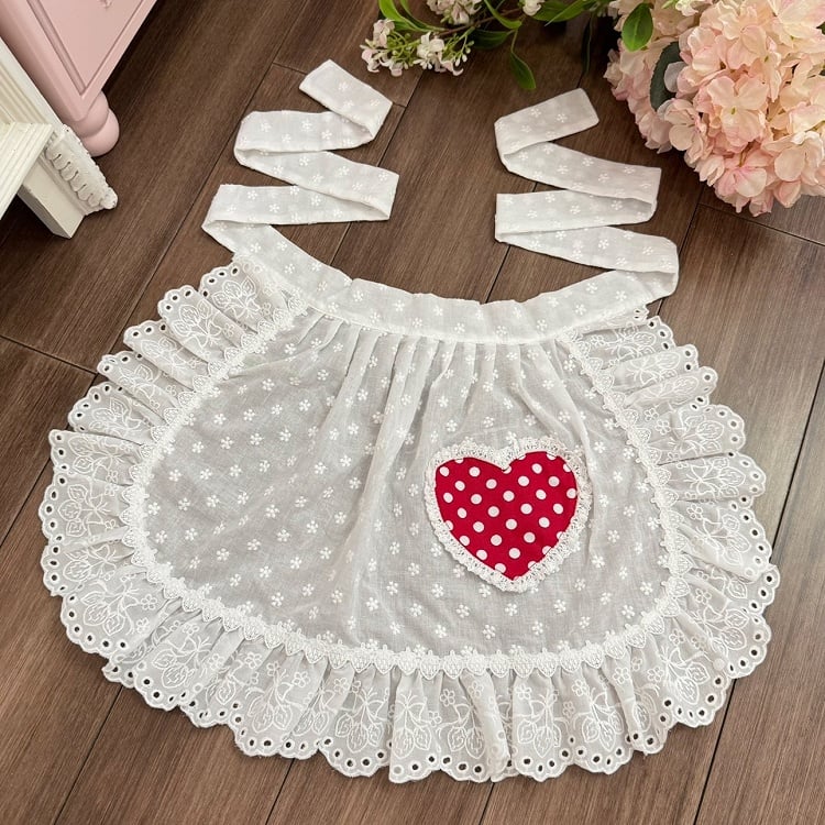 3 Apron Polka-dot Pattern Trim Heart Color Options Lace Applique