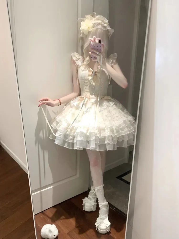 Beige Details 92CM Prinzessin Ausverkaufsgröße Pullover Schnürkleid für weiten Rock Set Pailletten Büste XL Schmetterling