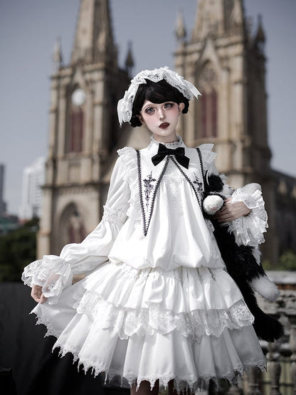 White Drawstring Sharp Hairband + Belt Lolita Collar Waist Gothic Dress Velvet