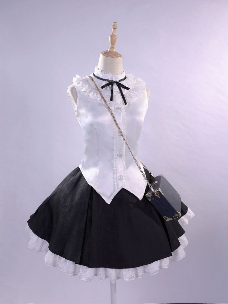 Meine kleine Schwester kann nicht dieses süße weiße Oberteil + schwarzer Mantel + Rock im Lolita-Stil sein.