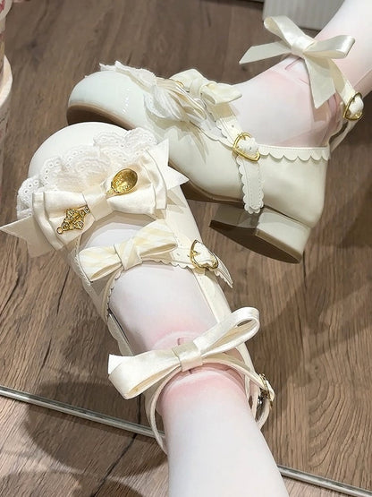 Multi-Tier Leather Low-heel Shoes Lolita 3cm PU Off-white for -