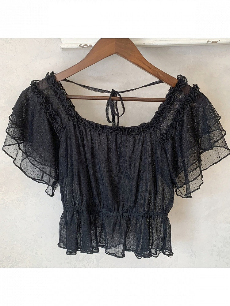 Short Sleeve Ballet Lace Lolita Blouse - Lan Jian Chuan