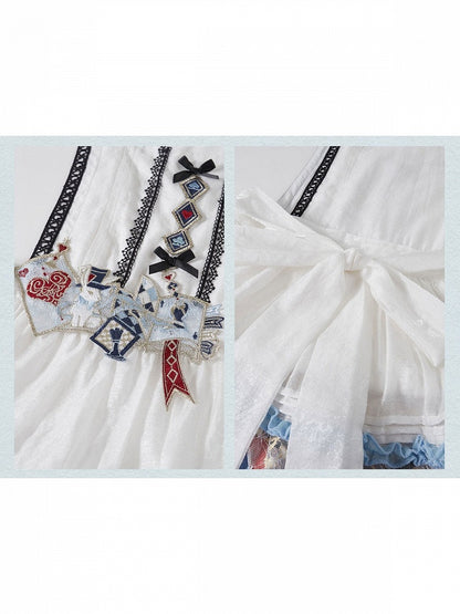 White Intricate Embroidery Overlay Apron with Ruffle Trim - Zao Jing Ji