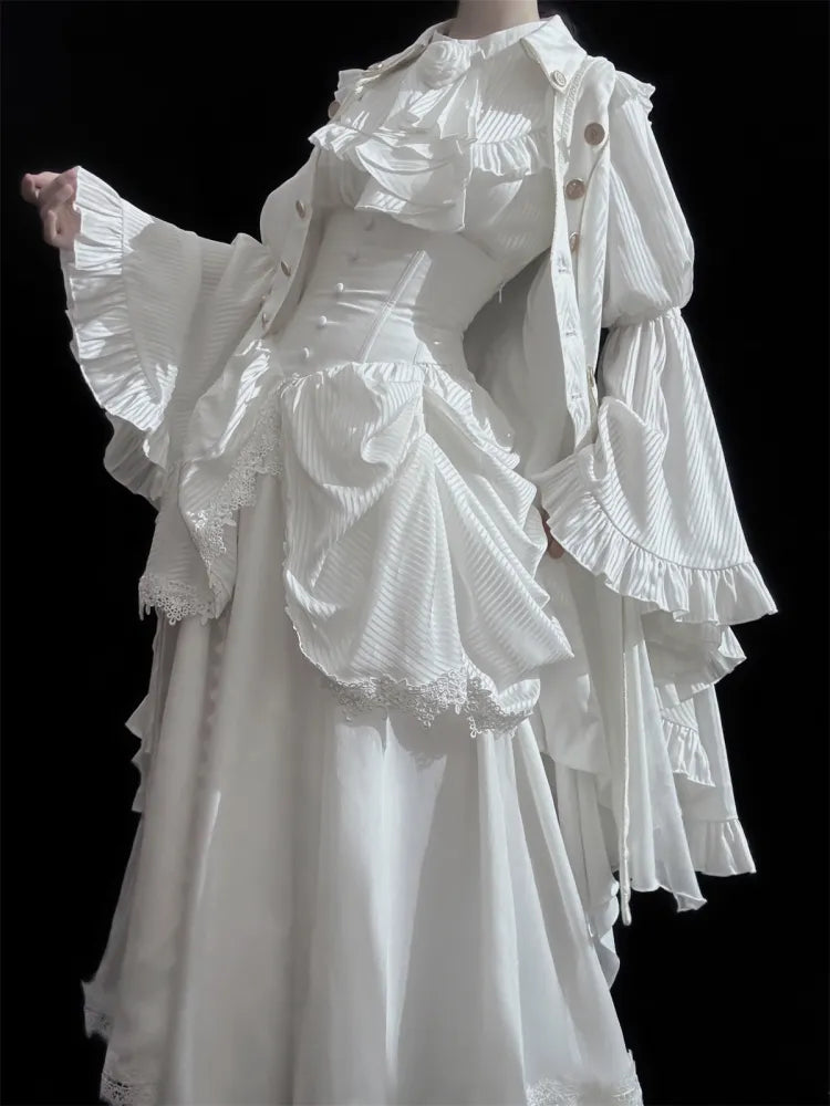 Gothic Rock Weiß Aristokrat Büste Lolita Entbeint Taille Unter Korsett Hohe