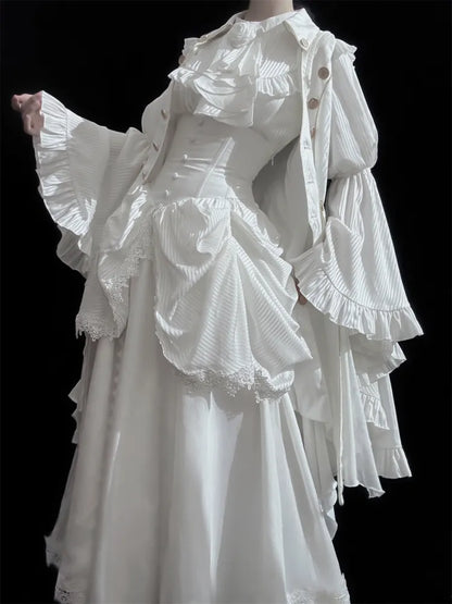 Gothic Rock Weiß Aristokrat Büste Lolita Entbeint Taille Unter Korsett Hohe