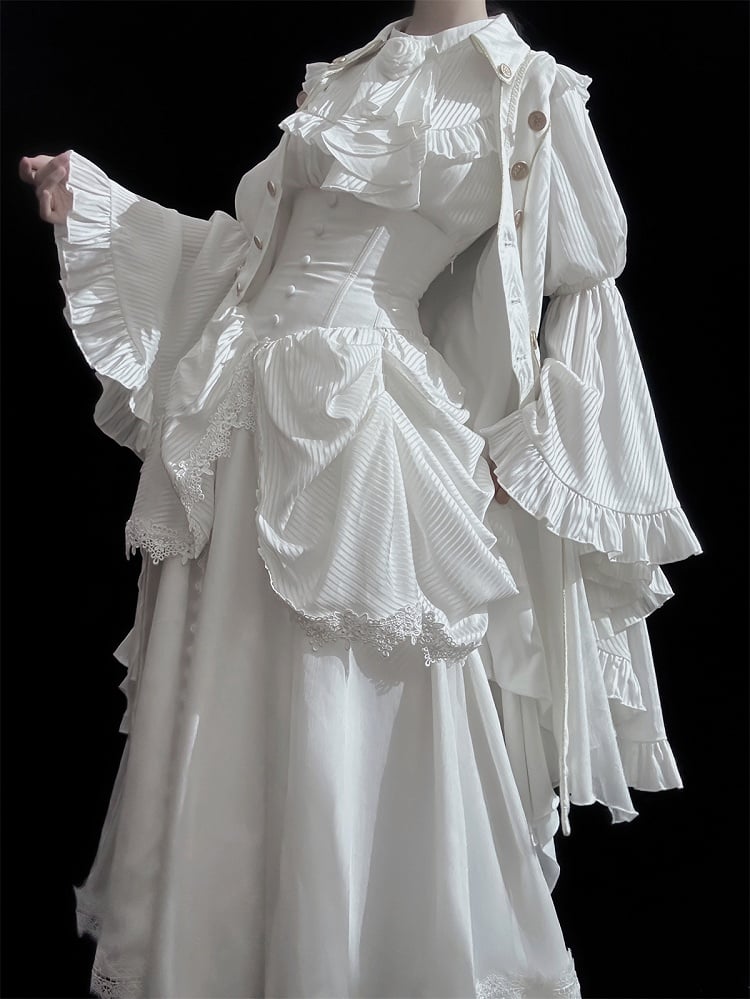White Boned Corset Underbust Aristocrat Lolita Skirt - Puppet Mind Book