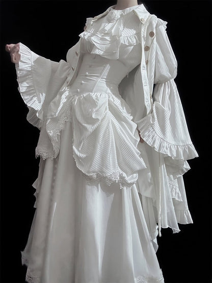 White Boned Corset Underbust Aristocrat Lolita Skirt - Puppet Mind Book