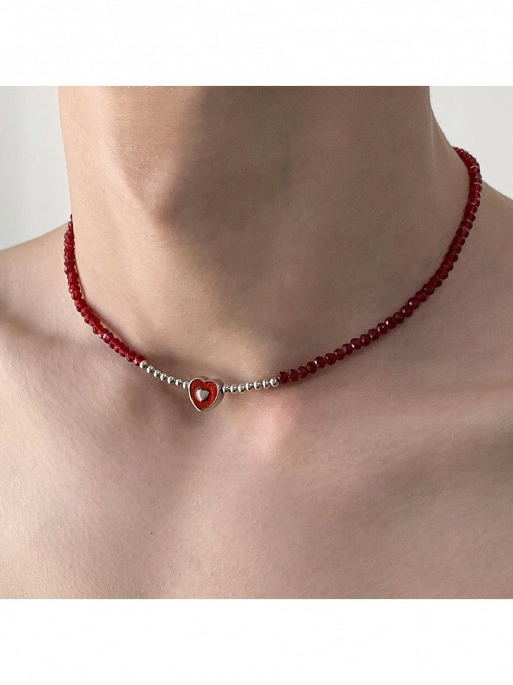 Red Beaded Heart Decoration Necklace - YSHXS