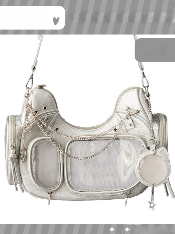 with Ita Bag Chain Details Ear PU Crossbody Silver Design Cat