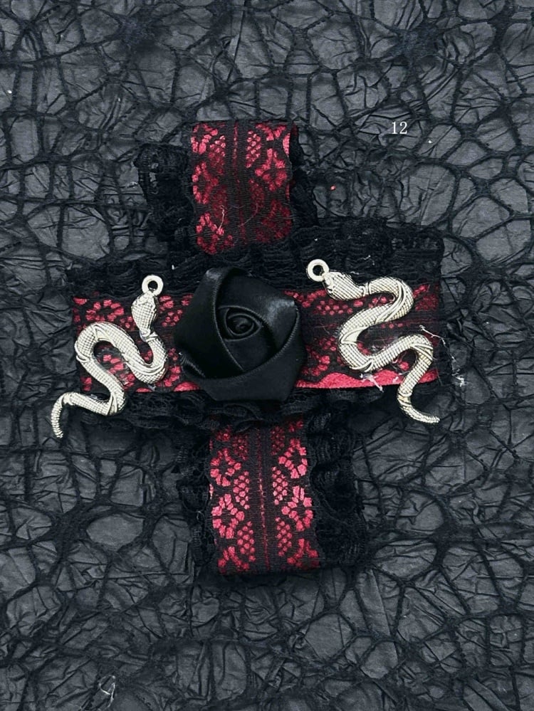 Schwarz-rote Halloween-Jirai-Kei-Haarspangen mit Schleife