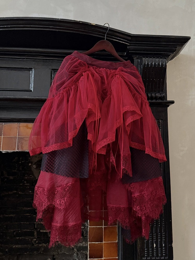 Black & Red Irregular Hem Layered Skirt - THE 400BLOWS