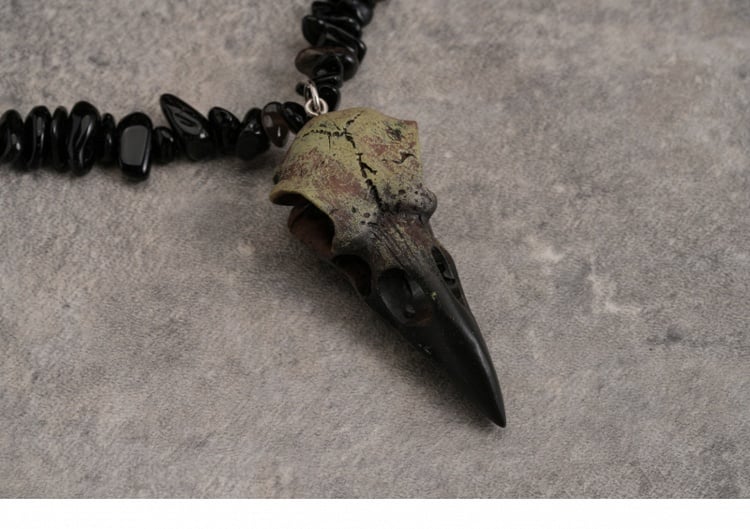 Pendant Bone Beaded Necklace Black Bird